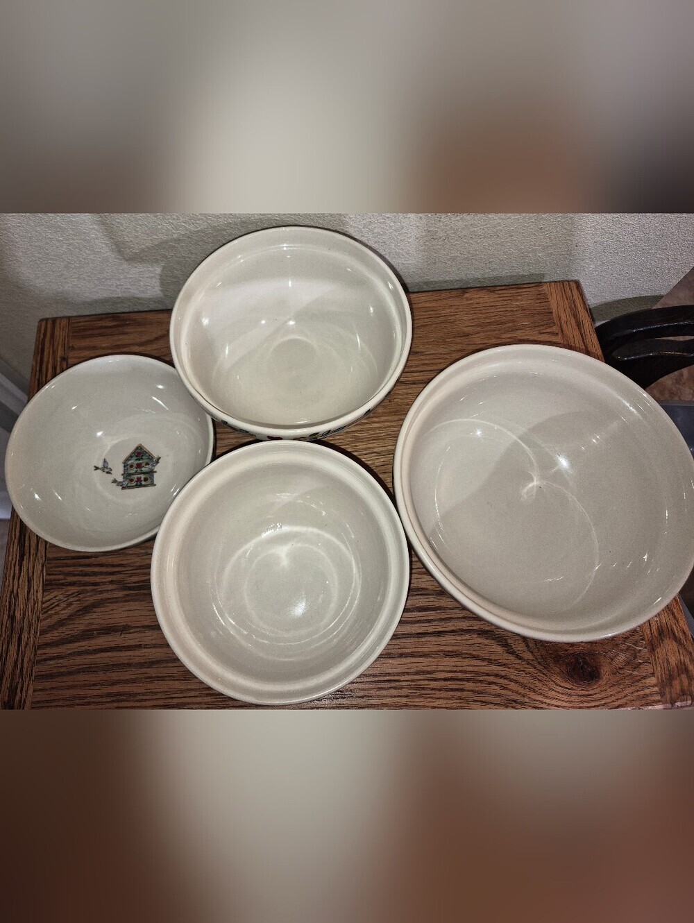 4 Thompson Pottery Birdhouse Nesting Mixing Bowl Set Cottage Garden Design - Picture 3 of 5